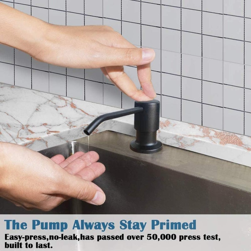 Tesrin Soap Dispenser for Kitchen Sink (Matte Black), Built in Design Sink Soap Dispenser, Refill from The Top,Stainless Steel Kitchen Soap Pump with 10 fl.oz Bottle (300ml) - Image 4